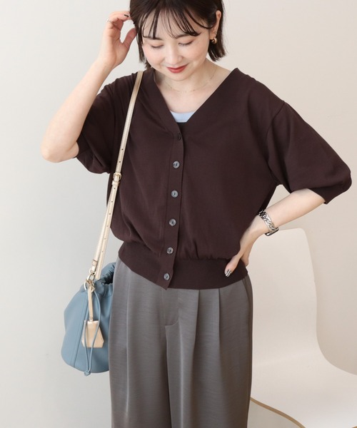 AMERICAN HOLIC(アメリカンホリック)の「【抗菌防臭】5分袖シアーVネックニットカーディガン(カーディガン/ボレロ・レディース・ブラウン/サックスブルー/ブラック/アイボリー・L/M)」の11枚目の写真