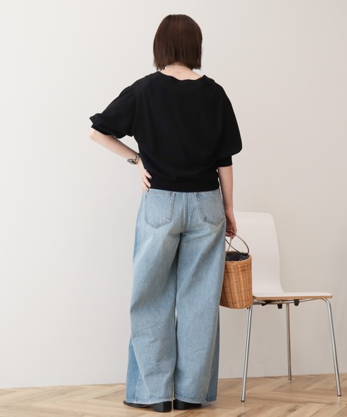 AMERICAN HOLIC(アメリカンホリック)の「【抗菌防臭】5分袖シアーVネックニットカーディガン(カーディガン/ボレロ・レディース・ブラウン/サックスブルー/ブラック/アイボリー・L/M)」の6枚目の写真
