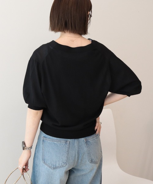 AMERICAN HOLIC(アメリカンホリック)の「【抗菌防臭】5分袖シアーVネックニットカーディガン(カーディガン/ボレロ・レディース・ブラウン/サックスブルー/ブラック/アイボリー・L/M)」の8枚目の写真