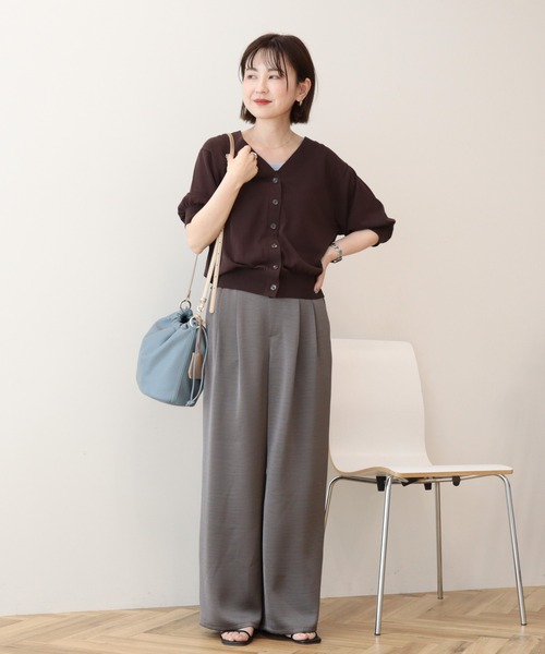 AMERICAN HOLIC(アメリカンホリック)の「【抗菌防臭】5分袖シアーVネックニットカーディガン(カーディガン/ボレロ・レディース・ブラウン/サックスブルー/ブラック/アイボリー・L/M)」の9枚目の写真