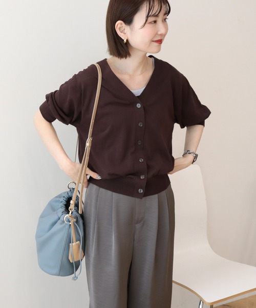 AMERICAN HOLIC(アメリカンホリック)の「【抗菌防臭】5分袖シアーVネックニットカーディガン(カーディガン/ボレロ・レディース・ブラウン/サックスブルー/ブラック/アイボリー・L/M)」の12枚目の写真