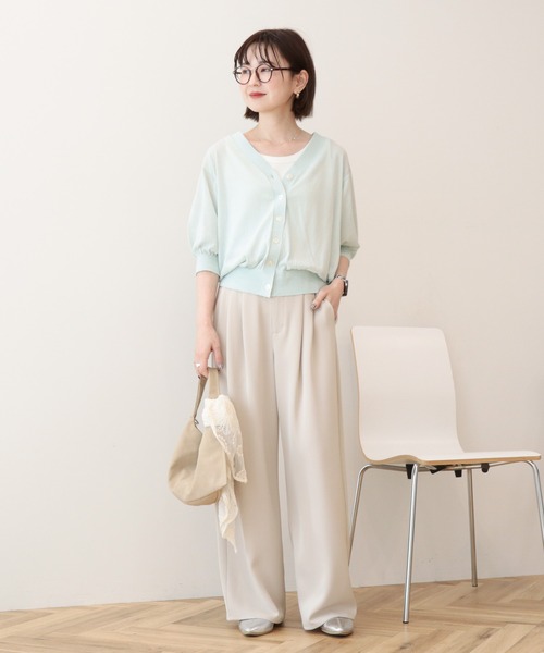 AMERICAN HOLIC(アメリカンホリック)の「【抗菌防臭】5分袖シアーVネックニットカーディガン(カーディガン/ボレロ・レディース・ブラウン/サックスブルー/ブラック/アイボリー・L/M)」の14枚目の写真