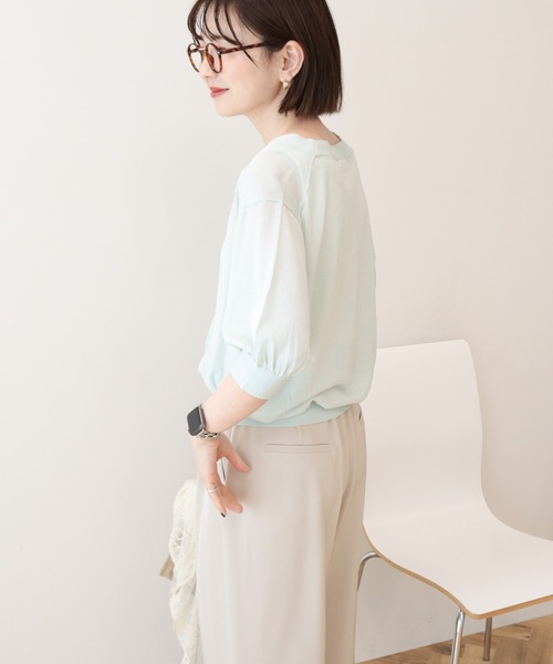 AMERICAN HOLIC(アメリカンホリック)の「【抗菌防臭】5分袖シアーVネックニットカーディガン(カーディガン/ボレロ・レディース・ブラウン/サックスブルー/ブラック/アイボリー・L/M)」の17枚目の写真