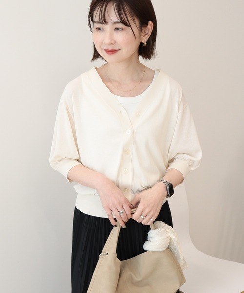 AMERICAN HOLIC(アメリカンホリック)の「【抗菌防臭】5分袖シアーVネックニットカーディガン(カーディガン/ボレロ・レディース・ブラウン/サックスブルー/ブラック/アイボリー・L/M)」の22枚目の写真