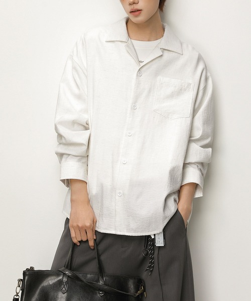[TOBEE] Loose Fit Open Collar Shirt — рубашка свободного кроя с открытым воротником