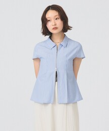 Ray BEAMS | ストライプ ジップ シャツ ハーフスリーブ(シャツ/ブラウス)