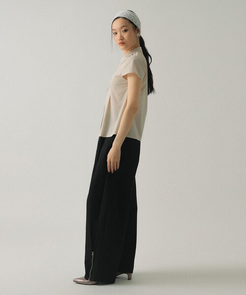 Ray BEAMS（レイビームス）の「ストライプ ジップ シャツ ハーフスリーブ（シャツ/ブラウス・レディース・ベージュ/ブルー・ONE SIZE）」の12枚目の写真