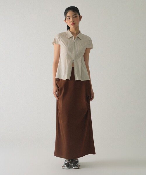 Ray BEAMS（レイビームス）の「ストライプ ジップ シャツ ハーフスリーブ（シャツ/ブラウス・レディース・ベージュ/ブルー・ONE SIZE）」の15枚目の写真