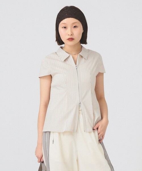 Ray BEAMS（レイビームス）の「ストライプ ジップ シャツ ハーフスリーブ（シャツ/ブラウス・レディース・ベージュ/ブルー・ONE SIZE）」の18枚目の写真