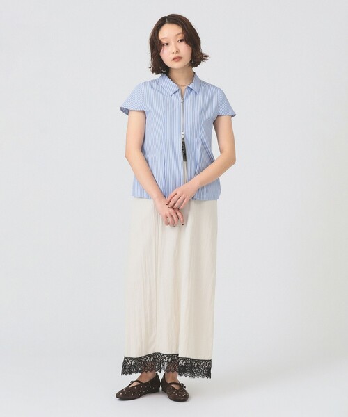 Ray BEAMS（レイビームス）の「ストライプ ジップ シャツ ハーフスリーブ（シャツ/ブラウス・レディース・ベージュ/ブルー・ONE SIZE）」の19枚目の写真