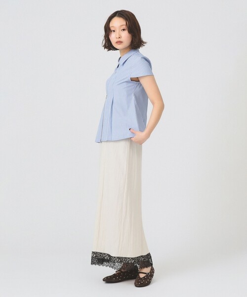 Ray BEAMS（レイビームス）の「ストライプ ジップ シャツ ハーフスリーブ（シャツ/ブラウス・レディース・ベージュ/ブルー・ONE SIZE）」の20枚目の写真