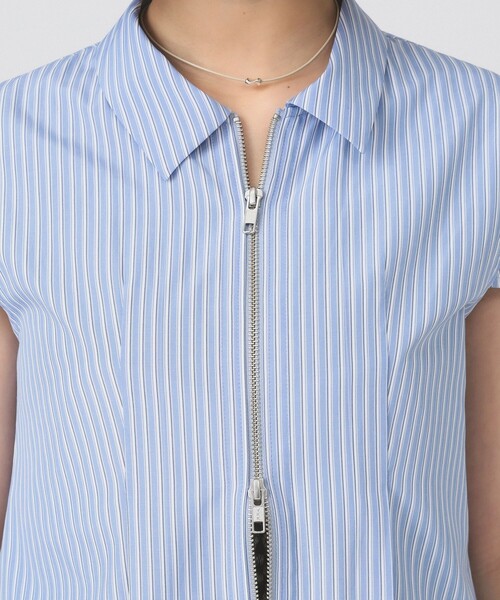 Ray BEAMS（レイビームス）の「ストライプ ジップ シャツ ハーフスリーブ（シャツ/ブラウス・レディース・ベージュ/ブルー・ONE SIZE）」の5枚目の写真