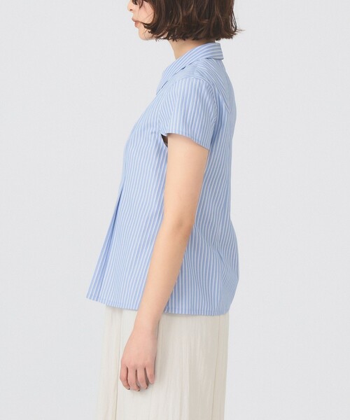 Ray BEAMS（レイビームス）の「ストライプ ジップ シャツ ハーフスリーブ（シャツ/ブラウス・レディース・ベージュ/ブルー・ONE SIZE）」の6枚目の写真