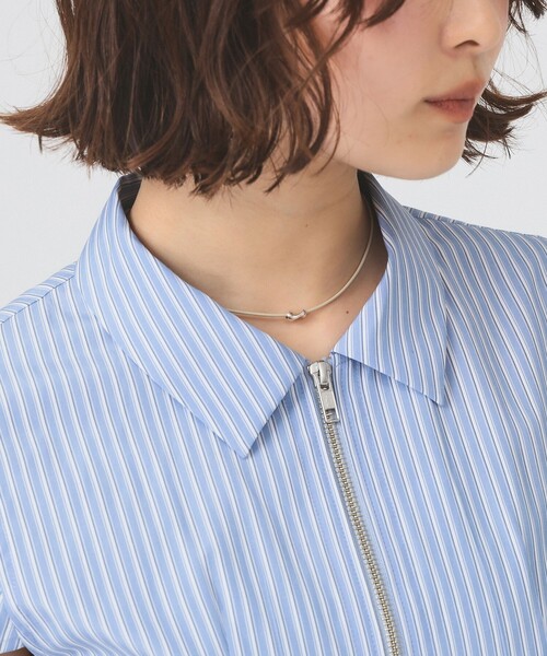 Ray BEAMS（レイビームス）の「ストライプ ジップ シャツ ハーフスリーブ（シャツ/ブラウス・レディース・ベージュ/ブルー・ONE SIZE）」の8枚目の写真
