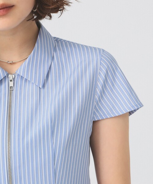 Ray BEAMS（レイビームス）の「ストライプ ジップ シャツ ハーフスリーブ（シャツ/ブラウス・レディース・ベージュ/ブルー・ONE SIZE）」の9枚目の写真