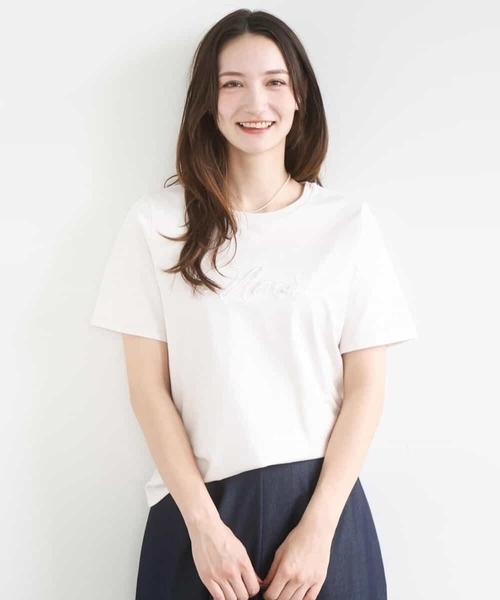 MK MICHEL KLEIN（エムケーミッシェルクラン）の「ビーズ刺繍ロゴTシャツ/洗える（Tシャツ/カットソー・レディース・ホワイト/ベージュ・38）」の10枚目の写真