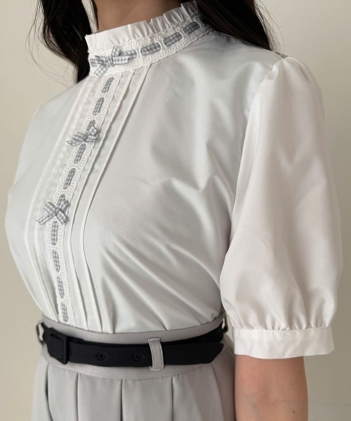 F i.n.t（フィント）の「ギンガムチェックはしごリボンブラウス（シャツ/ブラウス・レディース・アイボリー/オフホワイト・FREE）」の6枚目の写真