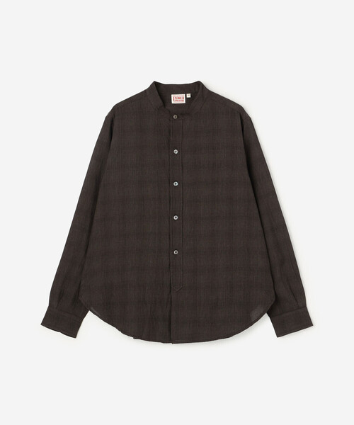 Bshop（ビショップ）の「INDIA INDUSTRY | ファインラインチェック バンドカラーシャツ WOMEN（シャツ/ブラウス・レディース・ベージュ系その他/グレー系その他・1）」の2枚目の写真