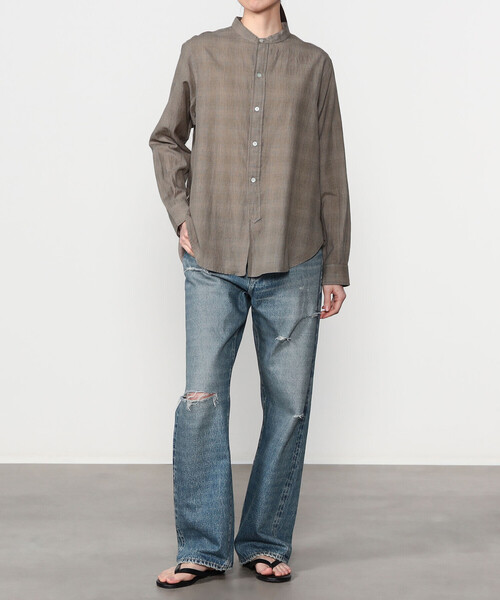 Bshop（ビショップ）の「INDIA INDUSTRY | ファインラインチェック バンドカラーシャツ WOMEN（シャツ/ブラウス・レディース・ベージュ系その他/グレー系その他・1）」の15枚目の写真