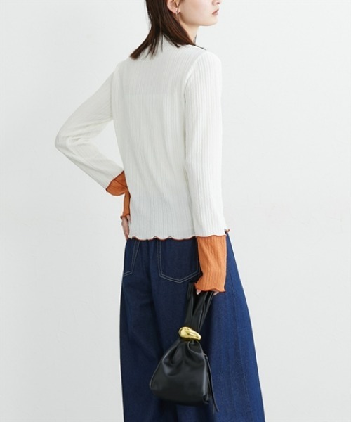 nissen（ニッセン）の「前後２ＷＡＹふくれジャガード袖配色切替メロートップス（Tシャツ/カットソー・レディース・アイボリー/ブラック・L/M/LL）」の6枚目の写真