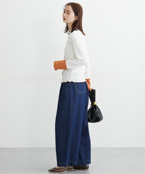 nissen（ニッセン）の「前後２ＷＡＹふくれジャガード袖配色切替メロートップス（Tシャツ/カットソー・レディース・アイボリー/ブラック・L/M/LL）」の10枚目の写真