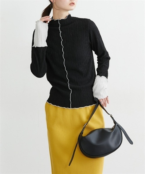 nissen（ニッセン）の「前後２ＷＡＹふくれジャガード袖配色切替メロートップス（Tシャツ/カットソー・レディース・アイボリー/ブラック・L/M/LL）」の13枚目の写真