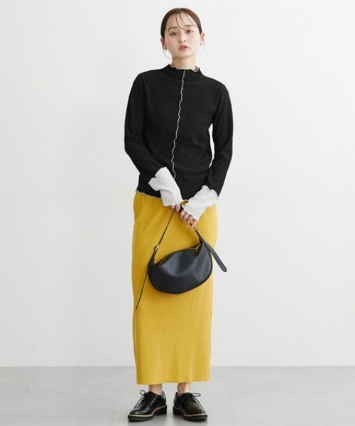 nissen（ニッセン）の「前後２ＷＡＹふくれジャガード袖配色切替メロートップス（Tシャツ/カットソー・レディース・アイボリー/ブラック・L/M/LL）」の14枚目の写真