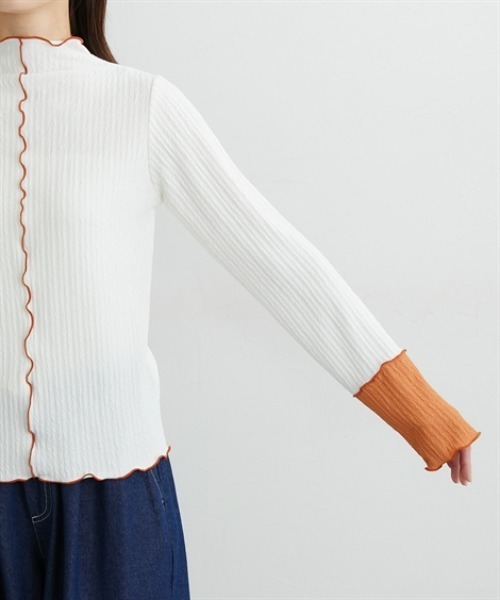 nissen（ニッセン）の「前後２ＷＡＹふくれジャガード袖配色切替メロートップス（Tシャツ/カットソー・レディース・アイボリー/ブラック・L/M/LL）」の19枚目の写真