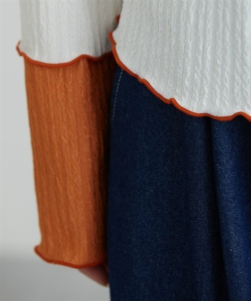 nissen（ニッセン）の「前後２ＷＡＹふくれジャガード袖配色切替メロートップス（Tシャツ/カットソー・レディース・アイボリー/ブラック・L/M/LL）」の21枚目の写真