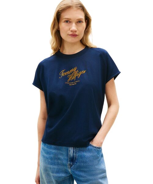 TOMMY HILFIGER(トミーヒルフィガー)の「シーズナルスクリプトキャップスリーブTシャツ(Tシャツ/カットソー・レディース・オフホワイト/マルチ・X-SMALL/SMALL/MEDIUM/LARGE)」の1枚目の写真