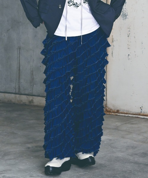 H.A.K（ハク）の「2．0オンスシフォンデニムクレイジーフリルパンツ（デニムパンツ・レディース・ブルー/ネイビー・1/2）」の2枚目の写真