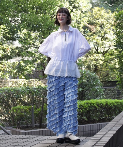 H.A.K（ハク）の「2．0オンスシフォンデニムクレイジーフリルパンツ（デニムパンツ・レディース・ブルー/ネイビー・1/2）」の5枚目の写真