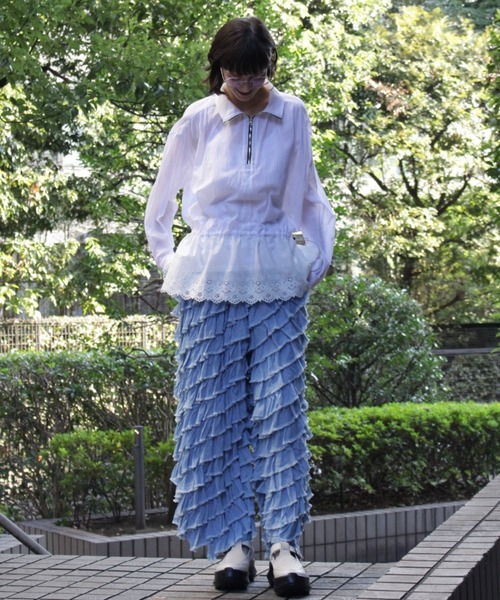 H.A.K（ハク）の「2．0オンスシフォンデニムクレイジーフリルパンツ（デニムパンツ・レディース・ブルー/ネイビー・1/2）」の6枚目の写真