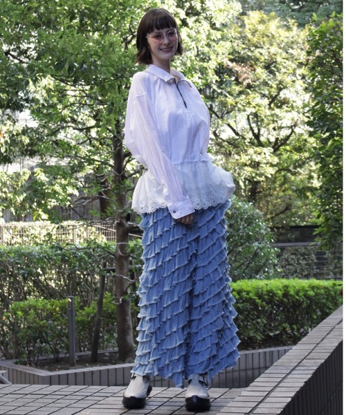 H.A.K（ハク）の「2．0オンスシフォンデニムクレイジーフリルパンツ（デニムパンツ・レディース・ブルー/ネイビー・1/2）」の7枚目の写真