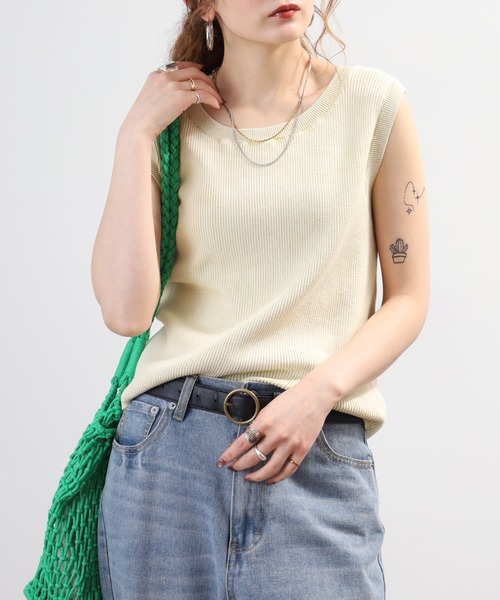 hunch（ハンチ）の「hunch コットンリブ　タンクトップ（タンクトップ・レディース・イエロー/チャコール/ライトベージュ・FREE）」の3枚目の写真