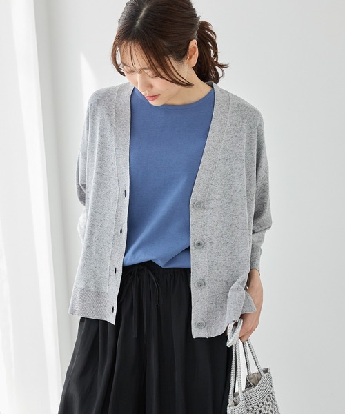 Honeys（ハニーズ）の「【ハニさら・抗菌防臭・ウォッシャブル・ＵＶカット】８分袖Ｖネックカーデ（カーディガン/ボレロ・レディース・ブラック/杢グレー/グリーン/ネイビー/ベージュ/モカ・L/M/S）」の3枚目の写真