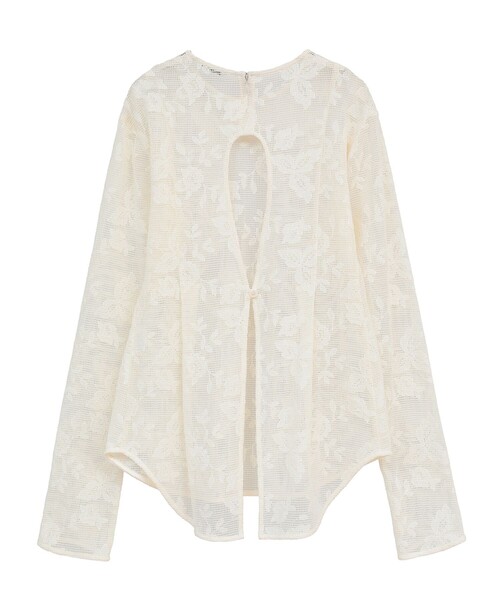 CLANE（クラネ）の「【CLANE/クラネ】BACK DESIGN FLOWER LACE TOPS/バックデザインフラワートップス（シャツ/ブラウス・レディース・ブラック/ホワイト/オレンジ・FREE）」の4枚目の写真