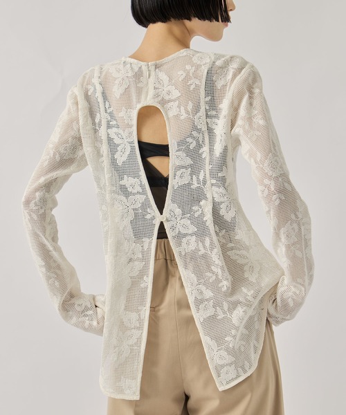 CLANE/クラネ】BACK DESIGN FLOWER LACE TOPS/バックデザインフラワー