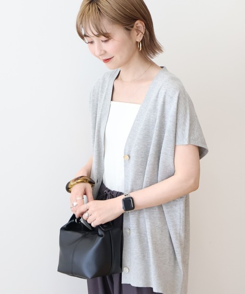 AMERICAN HOLIC(アメリカンホリック)の「【WEB限定】フレンチスリーブVネックニットカーディガン(カーディガン/ボレロ・レディース・チャコールグレー/キャメル/杢グレー/ネイビー・L/M)」の2枚目の写真
