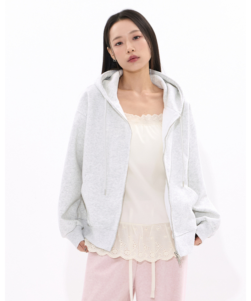 Heather Grey 2‑Way Overfit Hooded Zip‑up