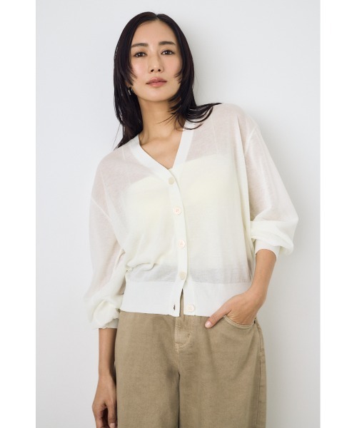 AZUL by moussy(アズールバイマウジー)の「シアーニットカーディガン(カーディガン/ボレロ・レディース・オフホワイト/ブラック/ネイビー/ベージュ/ライム・MEDIUM/SMALL)」の6枚目の写真