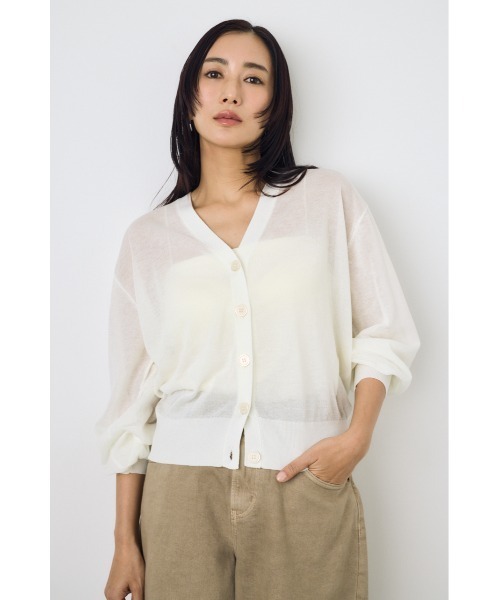 AZUL by moussy(アズールバイマウジー)の「シアーニットカーディガン(カーディガン/ボレロ・レディース・オフホワイト/ブラック/ネイビー/ベージュ/ライム・MEDIUM/SMALL)」の7枚目の写真