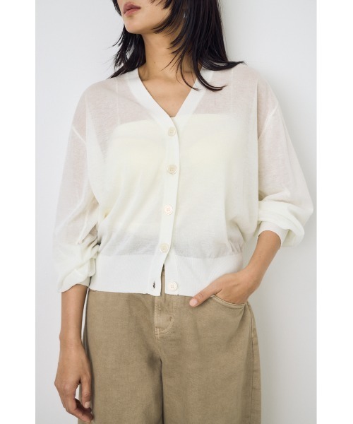 AZUL by moussy(アズールバイマウジー)の「シアーニットカーディガン(カーディガン/ボレロ・レディース・オフホワイト/ブラック/ネイビー/ベージュ/ライム・MEDIUM/SMALL)」の8枚目の写真