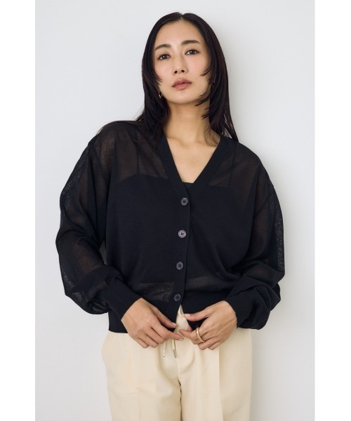 AZUL by moussy(アズールバイマウジー)の「シアーニットカーディガン(カーディガン/ボレロ・レディース・オフホワイト/ブラック/ネイビー/ベージュ/ライム・MEDIUM/SMALL)」の16枚目の写真