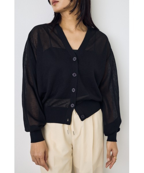 AZUL by moussy(アズールバイマウジー)の「シアーニットカーディガン(カーディガン/ボレロ・レディース・オフホワイト/ブラック/ネイビー/ベージュ/ライム・MEDIUM/SMALL)」の18枚目の写真