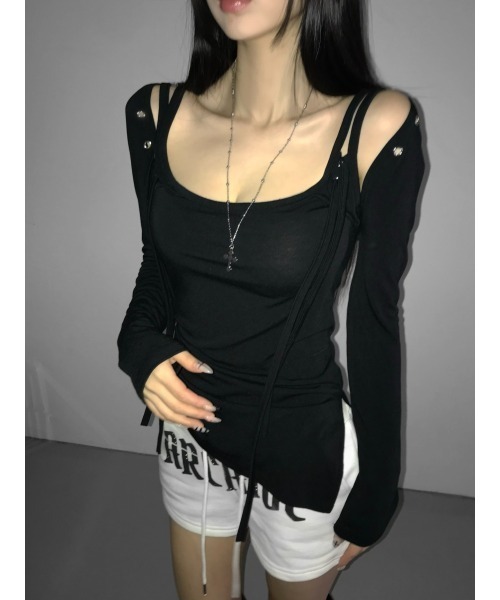 THEAIRTOWN(ジエアタウン)の「popo eyelet set(Tシャツ/カットソー・レディース・ブラック/ホワイト/ベージュ・FREE)」の2枚目の写真