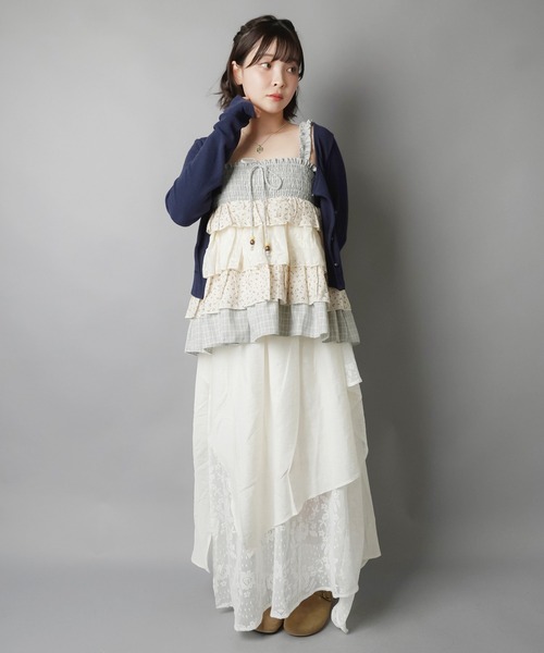 SPINNS(スピンズ)の「異素材ティアードチュニック/チェックフラワー/NEO森ガール(チュニック・レディース・グレー/サックスブルー・ONESIZE)」の13枚目の写真