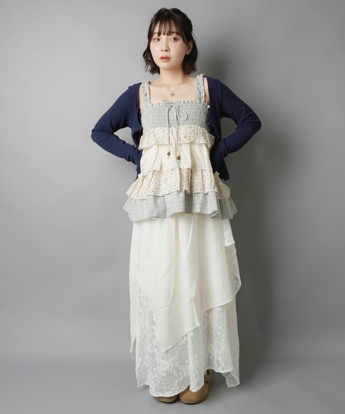 SPINNS(スピンズ)の「異素材ティアードチュニック/チェックフラワー/NEO森ガール(チュニック・レディース・グレー/サックスブルー・ONESIZE)」の14枚目の写真
