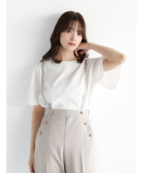 fifth(フィフス)の「前後2wayファスナー付きフレアスリーブトップス(Tシャツ/カットソー・レディース・ネイビー/ホワイト・M)」の3枚目の写真