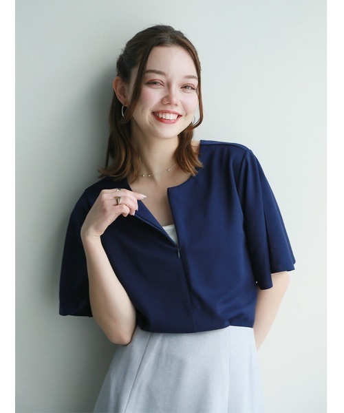 fifth(フィフス)の「前後2wayファスナー付きフレアスリーブトップス(Tシャツ/カットソー・レディース・ネイビー/ホワイト・M)」の10枚目の写真